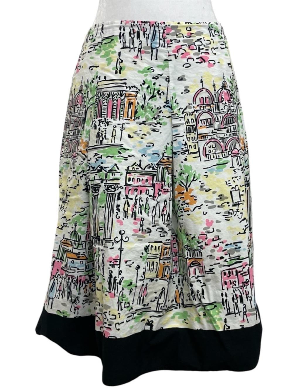 Talbots White & Colorful City Print A-Line Skirt